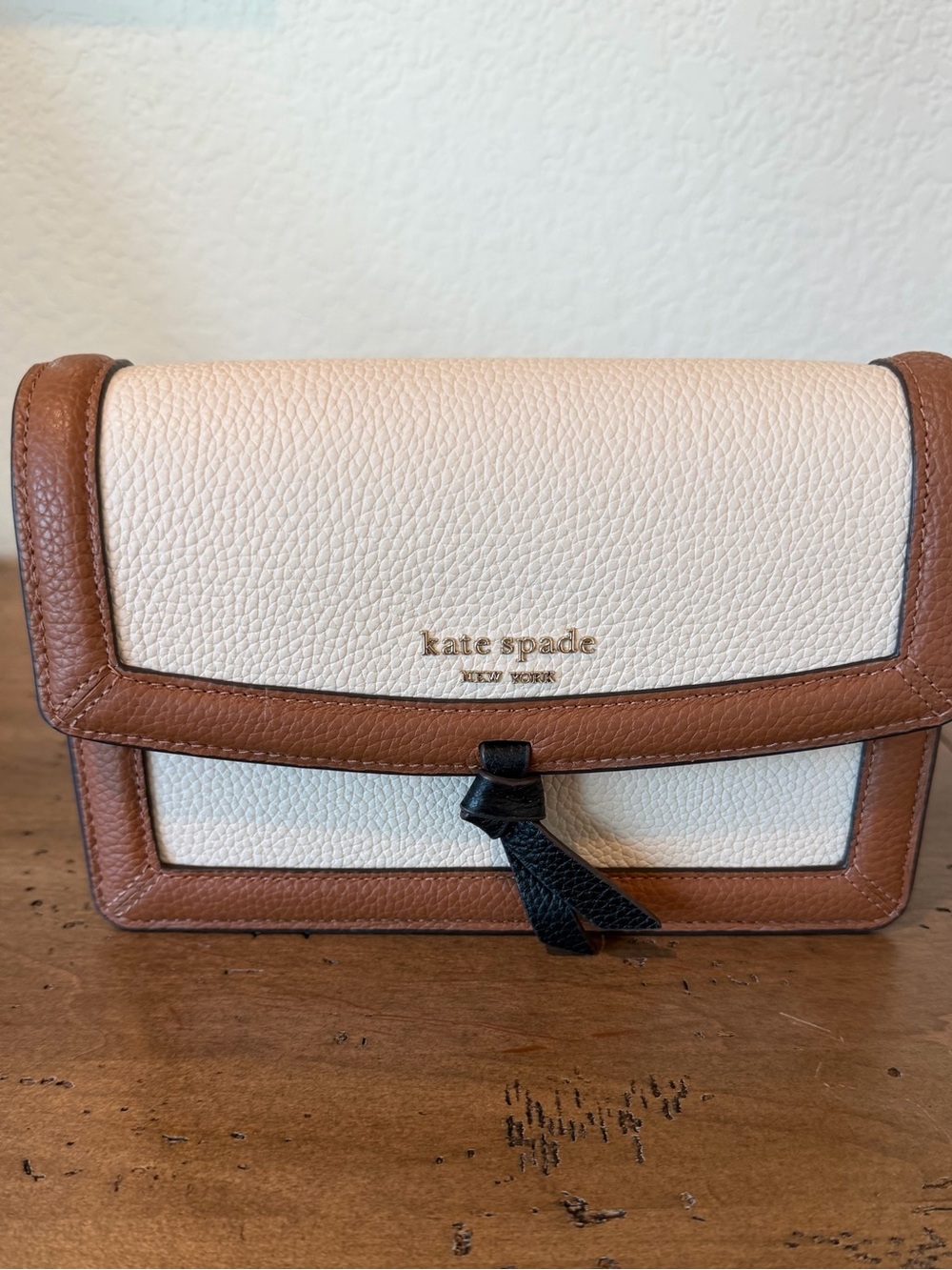 kate spade Cream and Brown Crossbody Bag with Black Knot